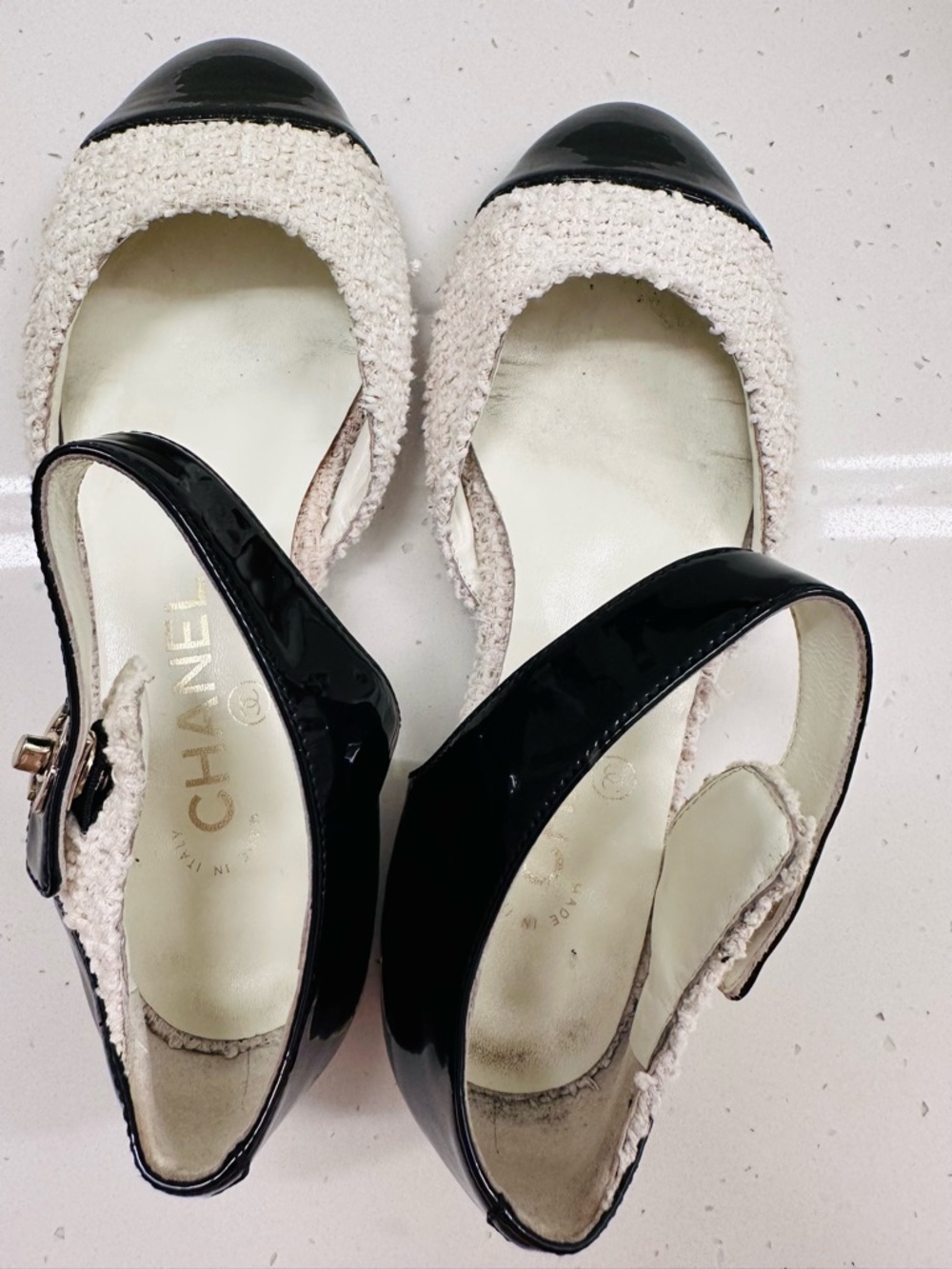 Chanel CC Turnlock Tweed and Patent Leather Mary Jane Flats - Picture 5 of 9